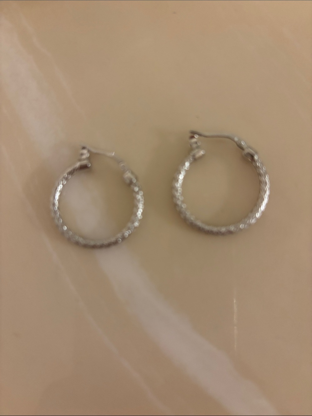 Sparkling Textured Hoop Earrings in Silver Tone - Women's Jewelry